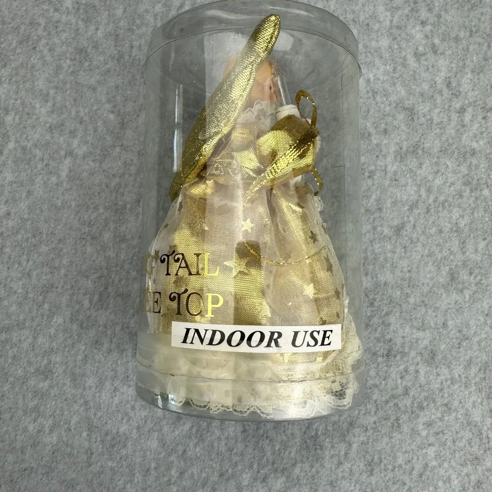 Trim A Home Vtg Angel Pigtail Light Tree Topper Gold Lace Porcelain‎ 048931-117